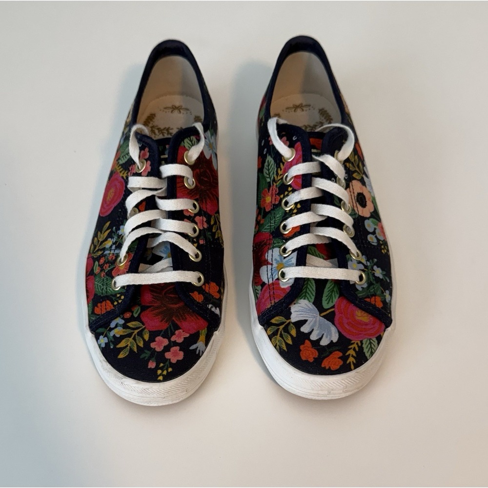 Rifle Paper Co x Keds Sneakers Size 7.5 Garden Party Floral Navy Canvas Lace-Up